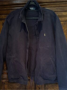 Ralph Lauren Navy Blue Bomber Jacket with Polo Pony Embroidery